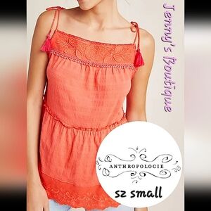 Anthropologie Vibrant Coral 100% Cotton Camisole Sz Small